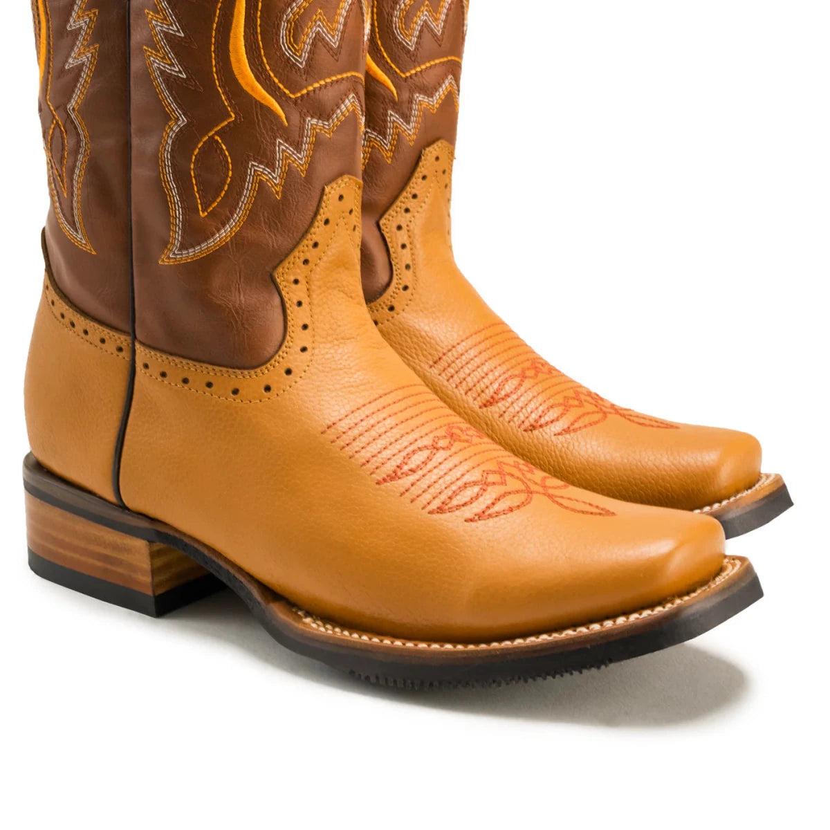 Joe Boots Men”s VE030 Leather Square Toe Cowboy Boots and Belt Combo–Tan - OriginalWestern.com