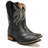 Joe Boots Men”s VE030 Torito Leather Square Toe Cowboy Boot–Black - OriginalWestern.com