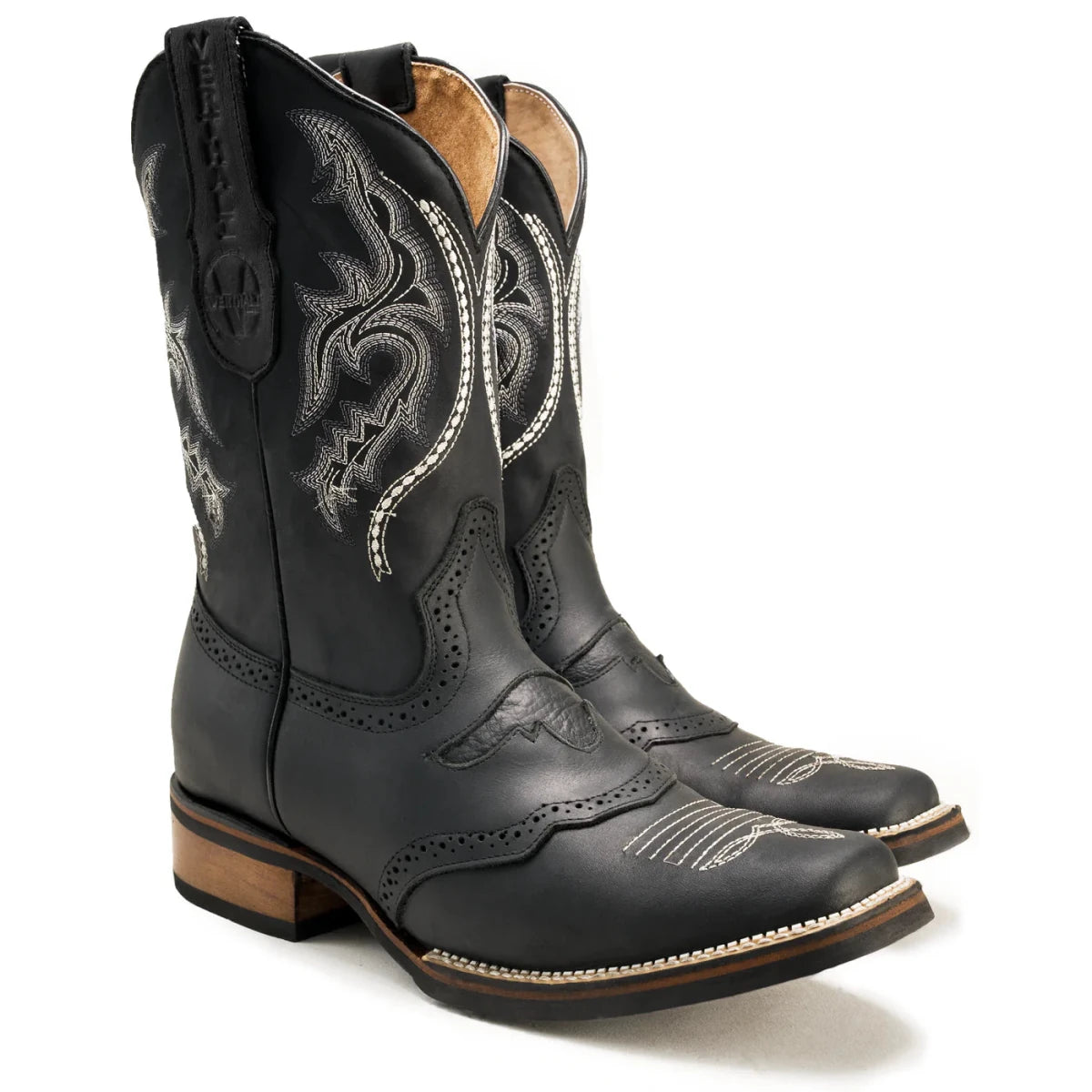 Joe Boots Men”s VE030 Torito Leather Square Toe Cowboy Boot–Black - OriginalWestern.com