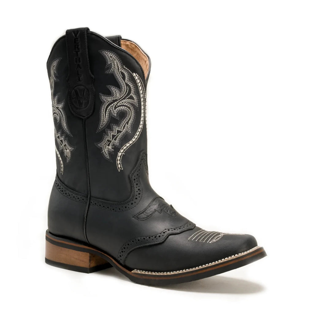 Joe Boots Men”s VE030 Torito Leather Square Toe Cowboy Boot–Black - OriginalWestern.com