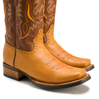Joe Boots Men”s VE030 Torito Leather Square Toe Cowboy Boot–Tan - OriginalWestern.com