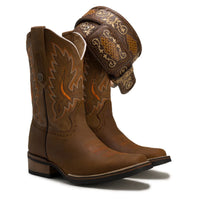 Joe Boots Men”s VE517 Square Toe Boots with Belt Combo - OriginalWestern.com