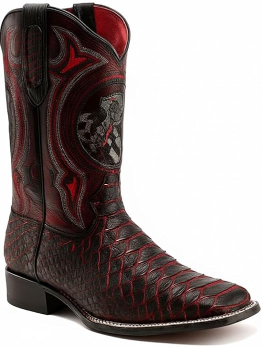 Joe Boots Men's Viper Phyton Print Tribute Square Toe Cowboy Boots – King Red - OriginalWestern.com