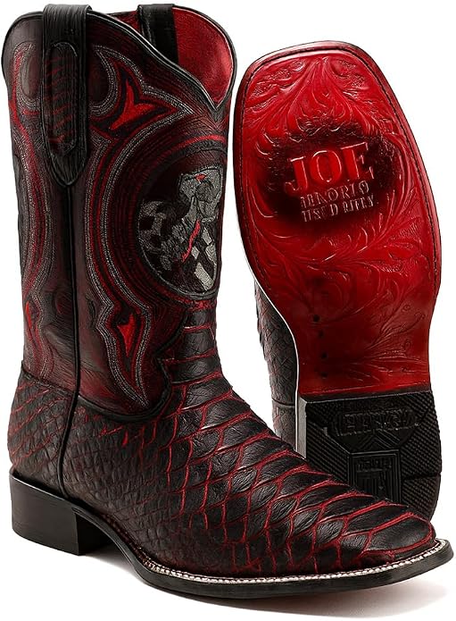 Joe Boots Men's Viper Phyton Print Tribute Square Toe Cowboy Boots – King Red - OriginalWestern.com
