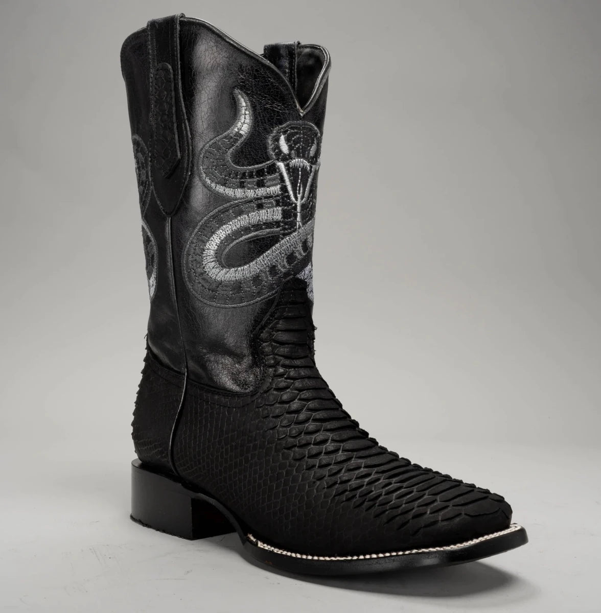 Joe Boots Men”s Viper Phyton Tribute Square Toe Cowboy Boot–Black - OriginalWestern.com