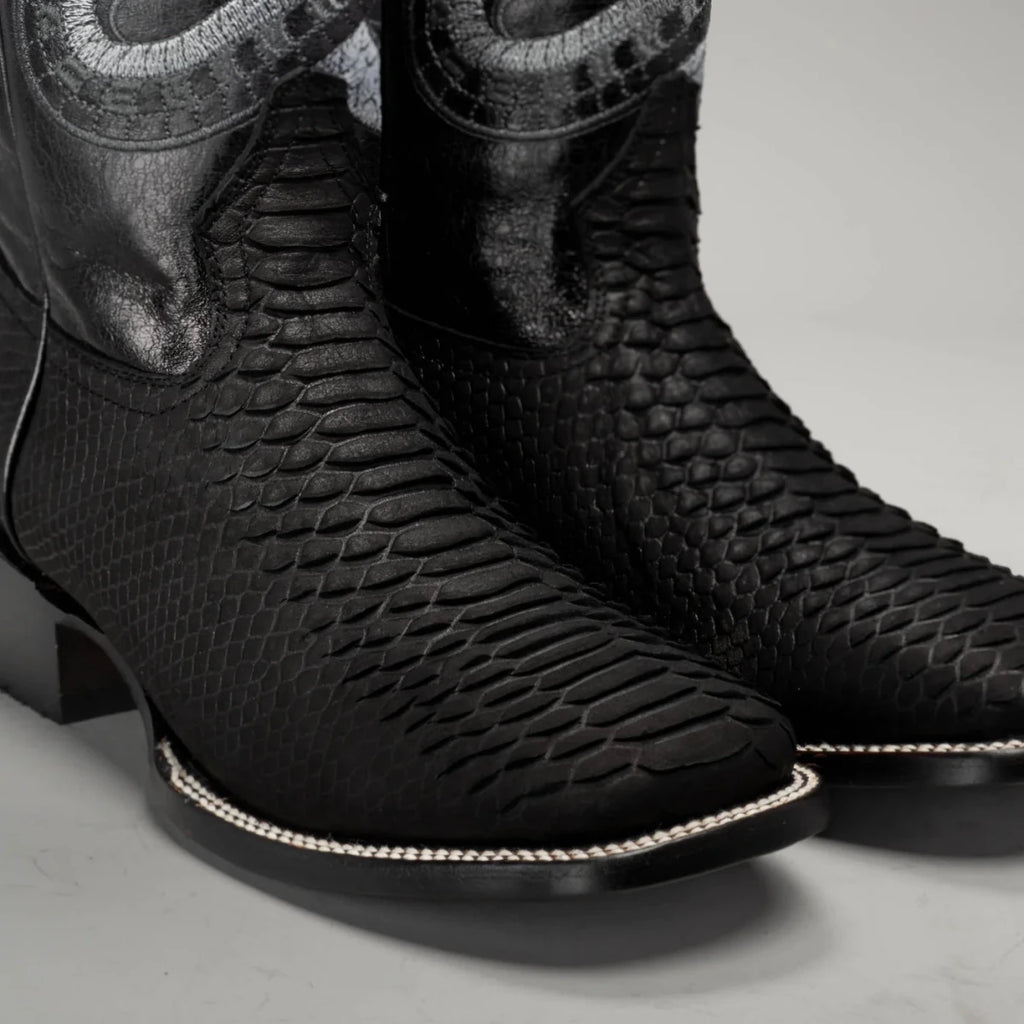 Joe Boots Men”s Viper Phyton Tribute Square Toe Cowboy Boot–Black - OriginalWestern.com
