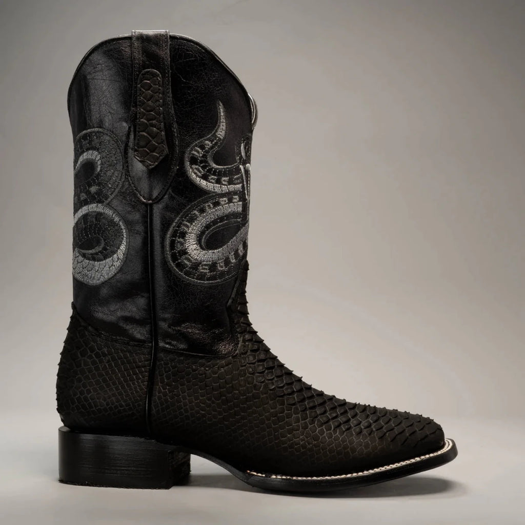 Joe Boots Men”s Viper Phyton Tribute Square Toe Cowboy Boot–Black - OriginalWestern.com
