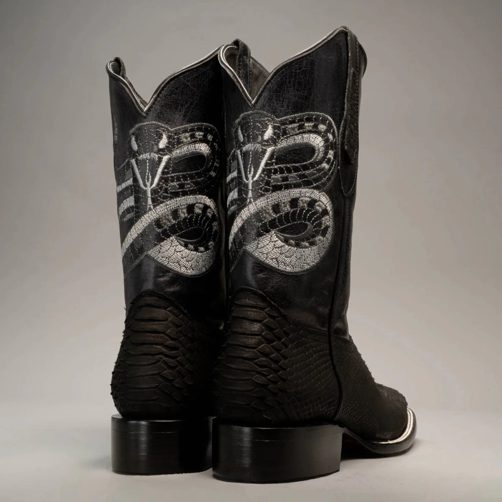 Joe Boots Men”s Viper Phyton Tribute Square Toe Cowboy Boot–Black - OriginalWestern.com