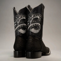 Joe Boots Men”s Viper Phyton Tribute Square Toe Cowboy Boot–Black - OriginalWestern.com