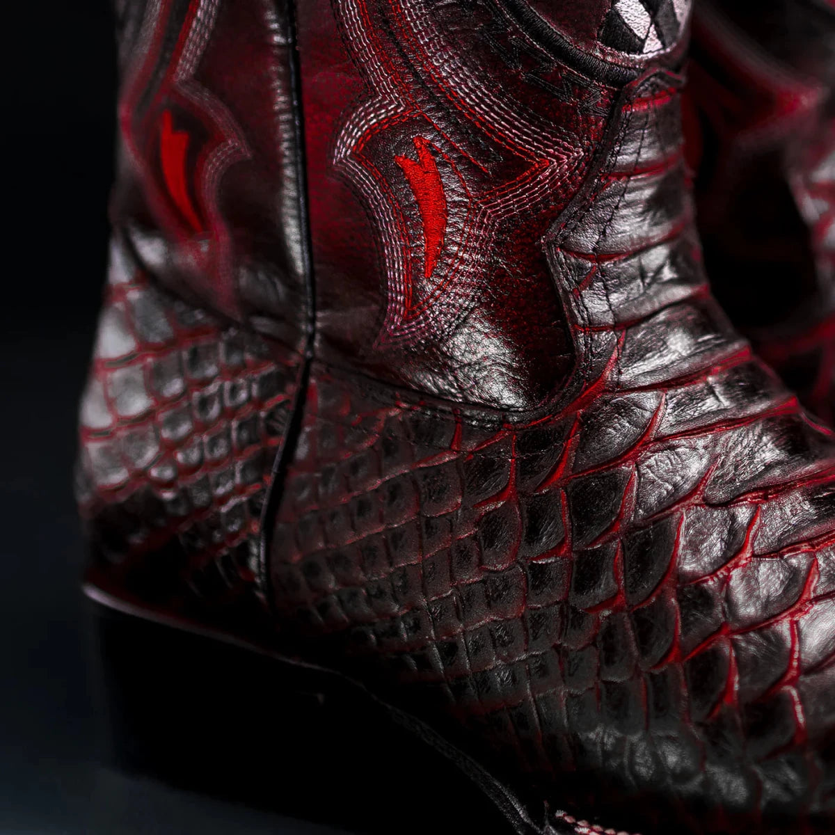 Joe Boots Men”s Viper Phyton Tribute Square Toe Cowboy Boots–King Red - OriginalWestern.com