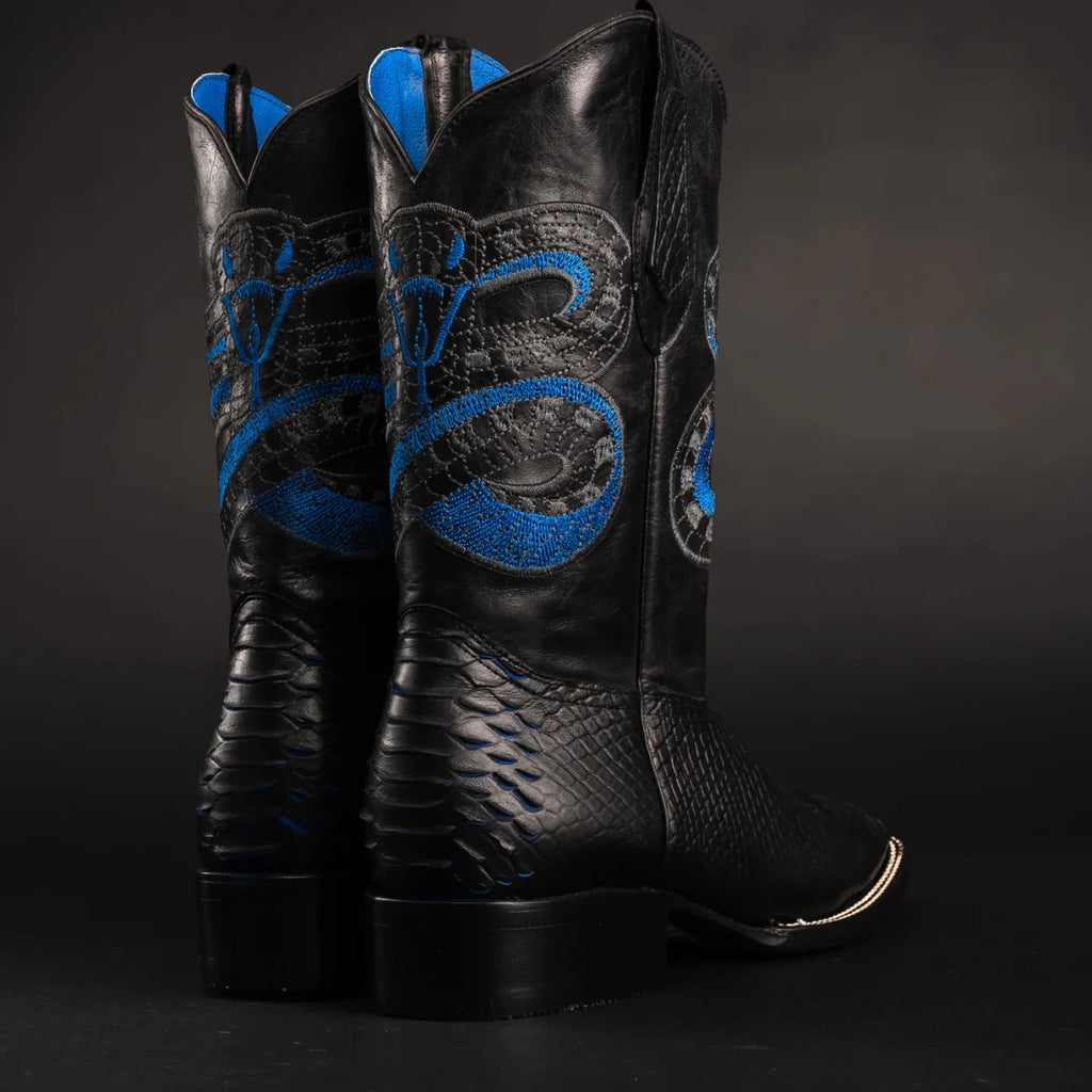 Joe Boots Men”s Viper Phyton Tribute Square Toe Cowboy Boots–Midnight - OriginalWestern.com