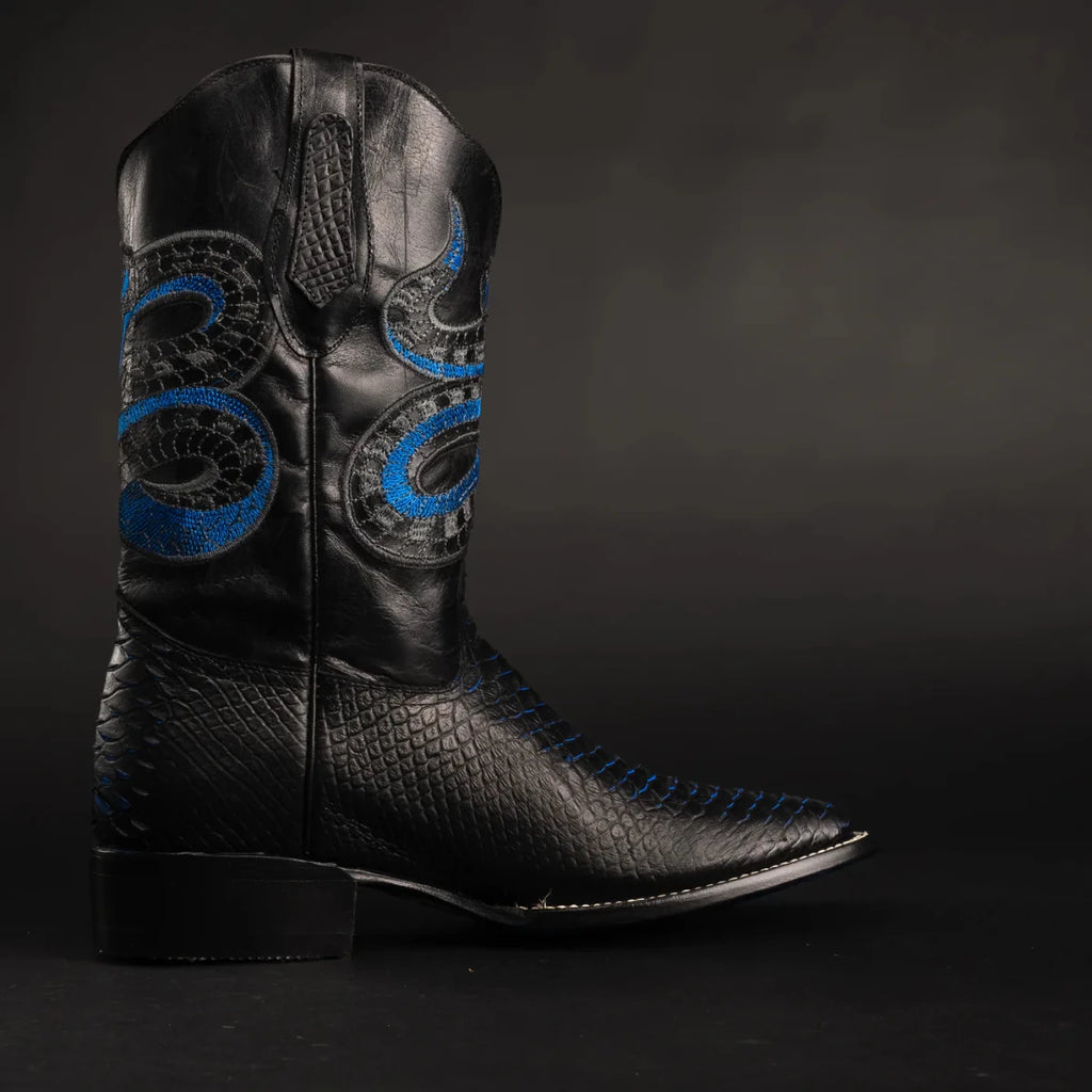 Joe Boots Men”s Viper Phyton Tribute Square Toe Cowboy Boots–Midnight - OriginalWestern.com
