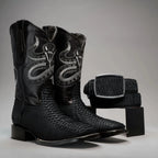 Joe Boots Men”s VIPER Python Square Toe Cowboy Boots and Belt Combo–Black - OriginalWestern.com