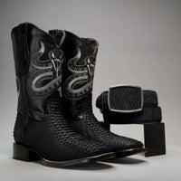 Joe Boots Men”s VIPER Python Square Toe Cowboy Boots and Belt Combo–Black - OriginalWestern.com