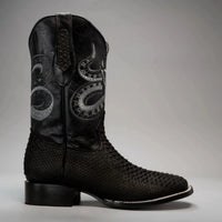 Joe Boots Men”s VIPER Python Square Toe Cowboy Boots and Belt Combo–Black - OriginalWestern.com