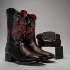 Joe Boots Men”s VIPER Python Square Toe Cowboy Boots and Belt Combo–Lava - OriginalWestern.com