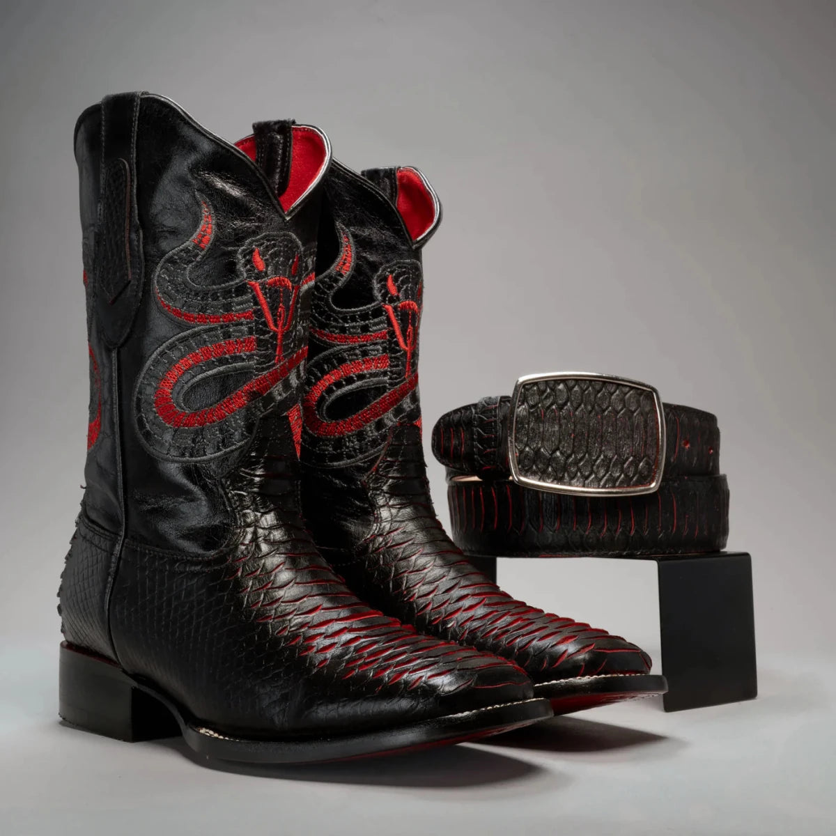 Joe Boots Men”s VIPER Python Square Toe Cowboy Boots and Belt Combo–Lava - OriginalWestern.com