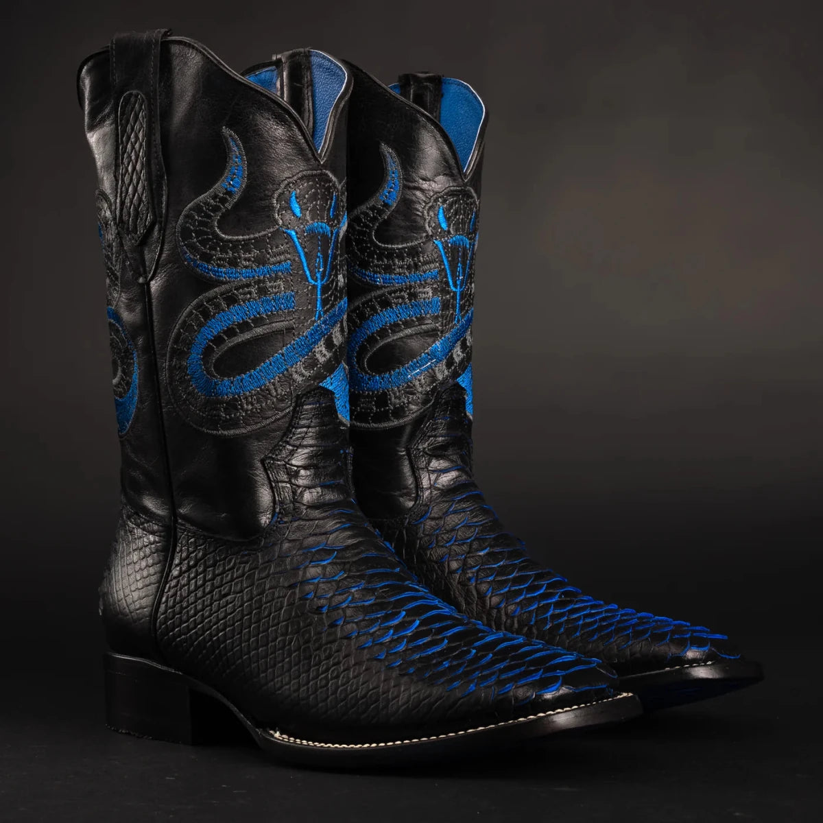 Joe Boots Men”s VIPER Python Square Toe Cowboy Boots and Belt Combo–Midnight - OriginalWestern.com