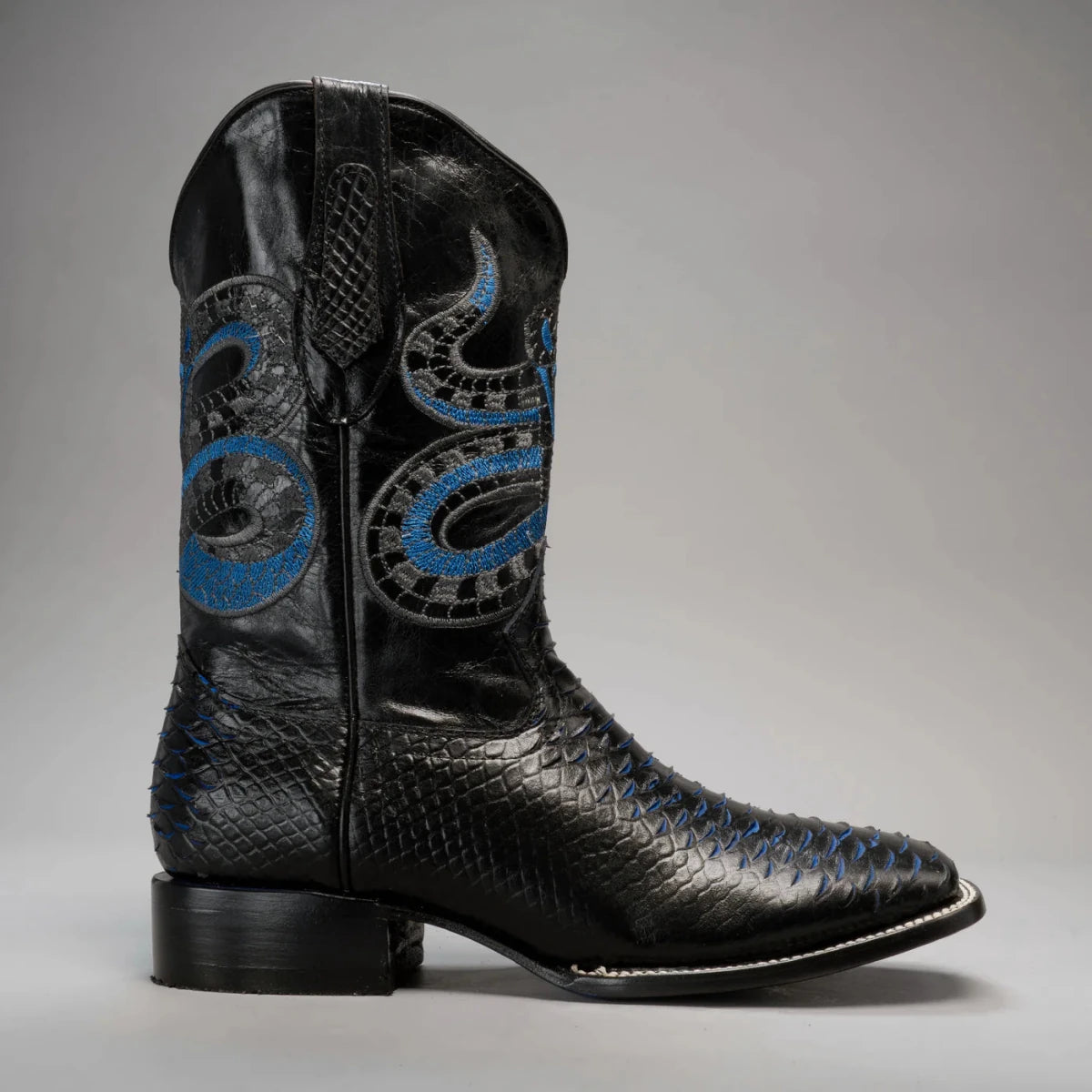 Joe Boots Men”s VIPER Python Square Toe Cowboy Boots and Belt Combo–Midnight - OriginalWestern.com
