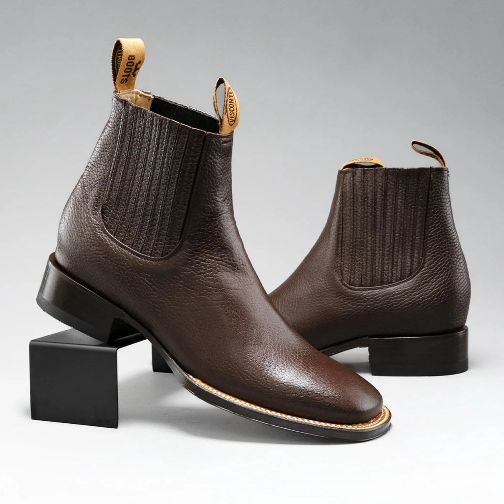 Joe Boots Men”s VS370 Classic Leather Square Toe Ankle Boot–Brown - OriginalWestern.com