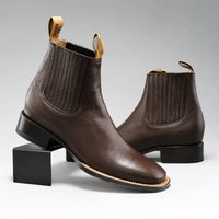 Joe Boots Men”s VS370 Classic Leather Square Toe Ankle Boot–Brown - OriginalWestern.com