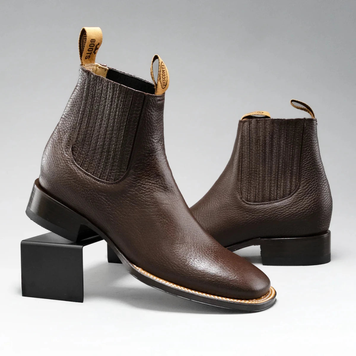 Joe Boots Men”s VS370 Classic Leather Square Toe Ankle Boot–Brown - OriginalWestern.com