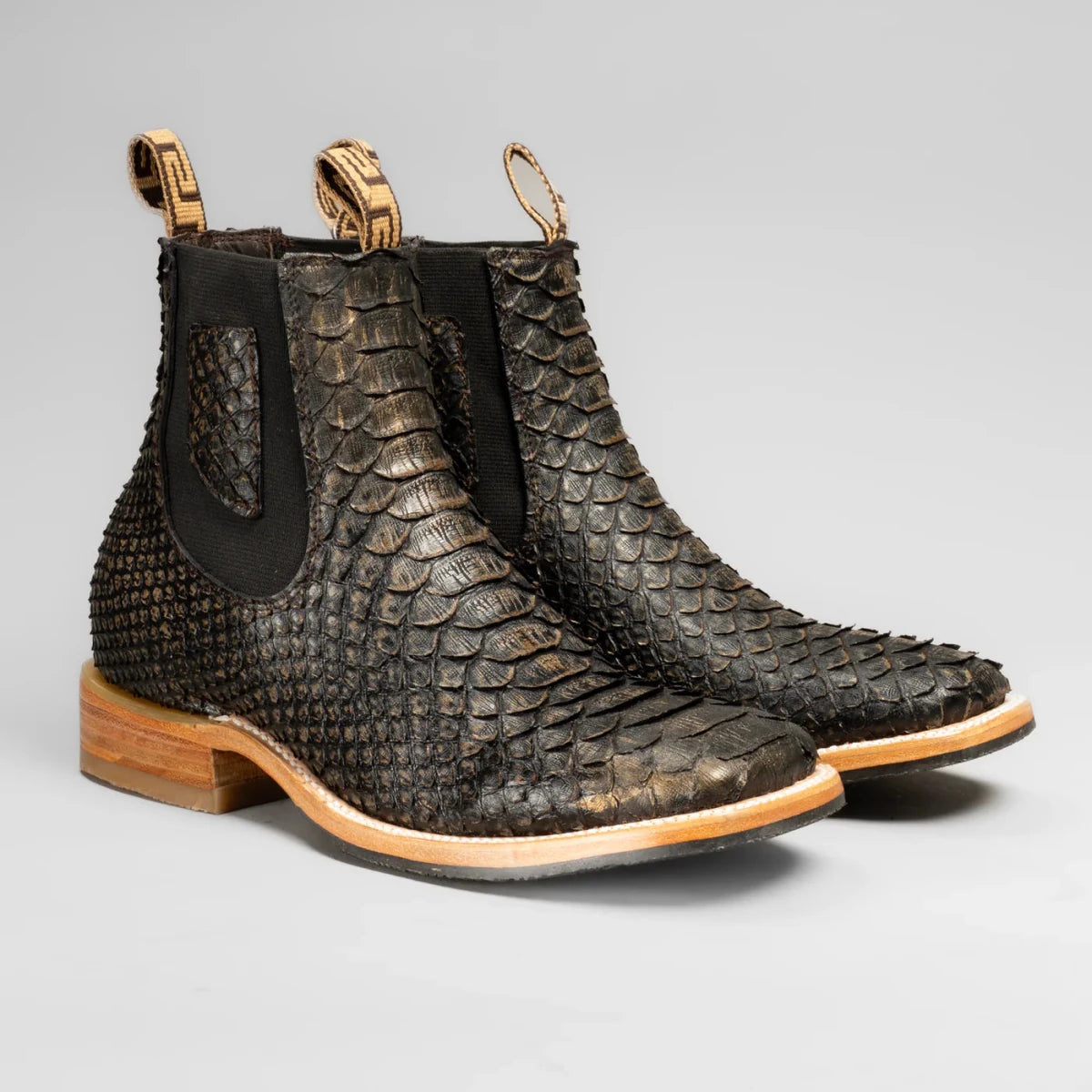 Joe Boots Phyton Snakeskin Print Square Toe Ankle Western Boots – Gold - OriginalWestern.com