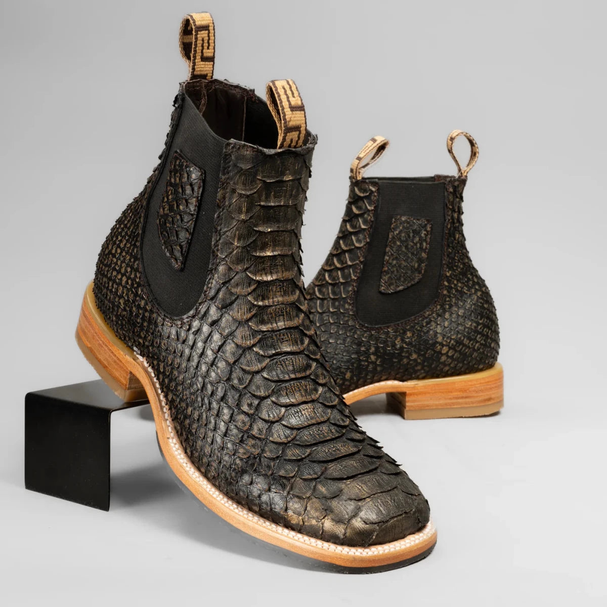 Joe Boots Phyton Snakeskin Print Square Toe Ankle Western Boots – Gold - OriginalWestern.com