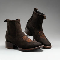 Joe Boots Women”s 723 Nobuck Square Toe Ankle Boots - Brown - OriginalWestern.com
