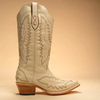Joe Boots Women”s Amelia Snip Square Toe Cowboy Boots - Bone - OriginalWestern.com
