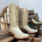 Joe Boots Women”s Amelia Snip Square Toe Cowboy Boots - Bone - OriginalWestern.com