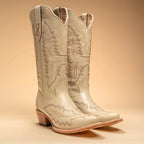 Joe Boots Women”s Amelia Snip Square Toe Cowboy Boots - Bone - OriginalWestern.com