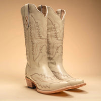 Joe Boots Women”s Amelia Snip Square Toe Cowboy Boots - Bone - OriginalWestern.com