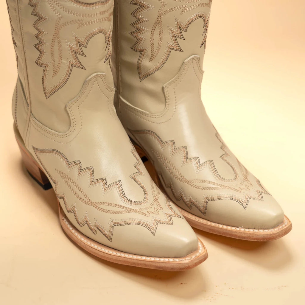 Joe Boots Women”s Amelia Snip Square Toe Cowboy Boots - Bone - OriginalWestern.com