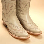 Joe Boots Women”s Amelia Snip Square Toe Cowboy Boots - Bone - OriginalWestern.com