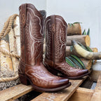 Joe Boots Women”s Amelia Snip Square Toe Cowboy Boots - Brown - OriginalWestern.com