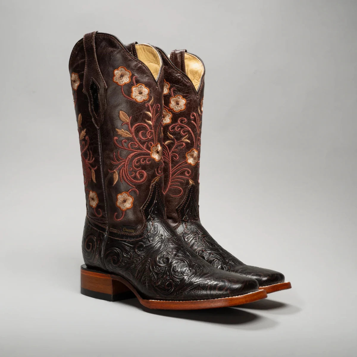 Joe Boots Women's Cincelado Square Toe Cowboy Boots - Brown - OriginalWestern.com