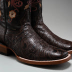 Joe Boots Women's Cincelado Square Toe Cowboy Boots - Brown - OriginalWestern.com
