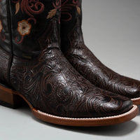 Joe Boots Women's Cincelado Square Toe Cowboy Boots - Brown - OriginalWestern.com
