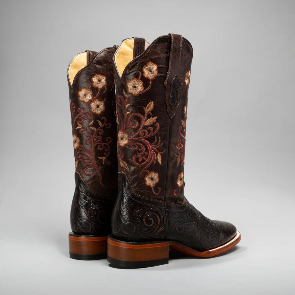 Joe Boots Women's Cincelado Square Toe Cowboy Boots - Brown - OriginalWestern.com