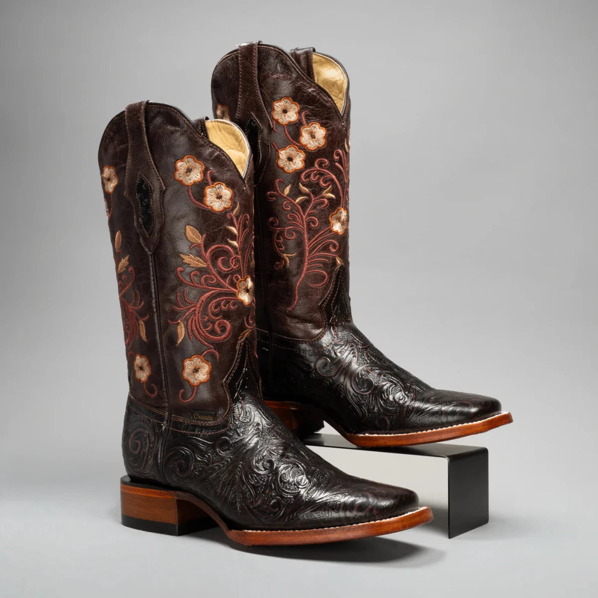 Joe Boots Women's Cincelado Square Toe Cowboy Boots - Brown - OriginalWestern.com