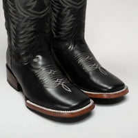 Joe Boots Women's Classic Embroidered JB - 1610 Square Toe Cowboy Boots - Black - OriginalWestern.com