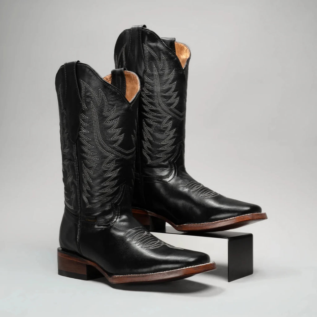 Joe Boots Women's Classic Embroidered JB - 1610 Square Toe Cowboy Boots - Black - OriginalWestern.com
