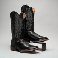 Joe Boots Women's Classic Embroidered JB - 1610 Square Toe Cowboy Boots - Black - OriginalWestern.com