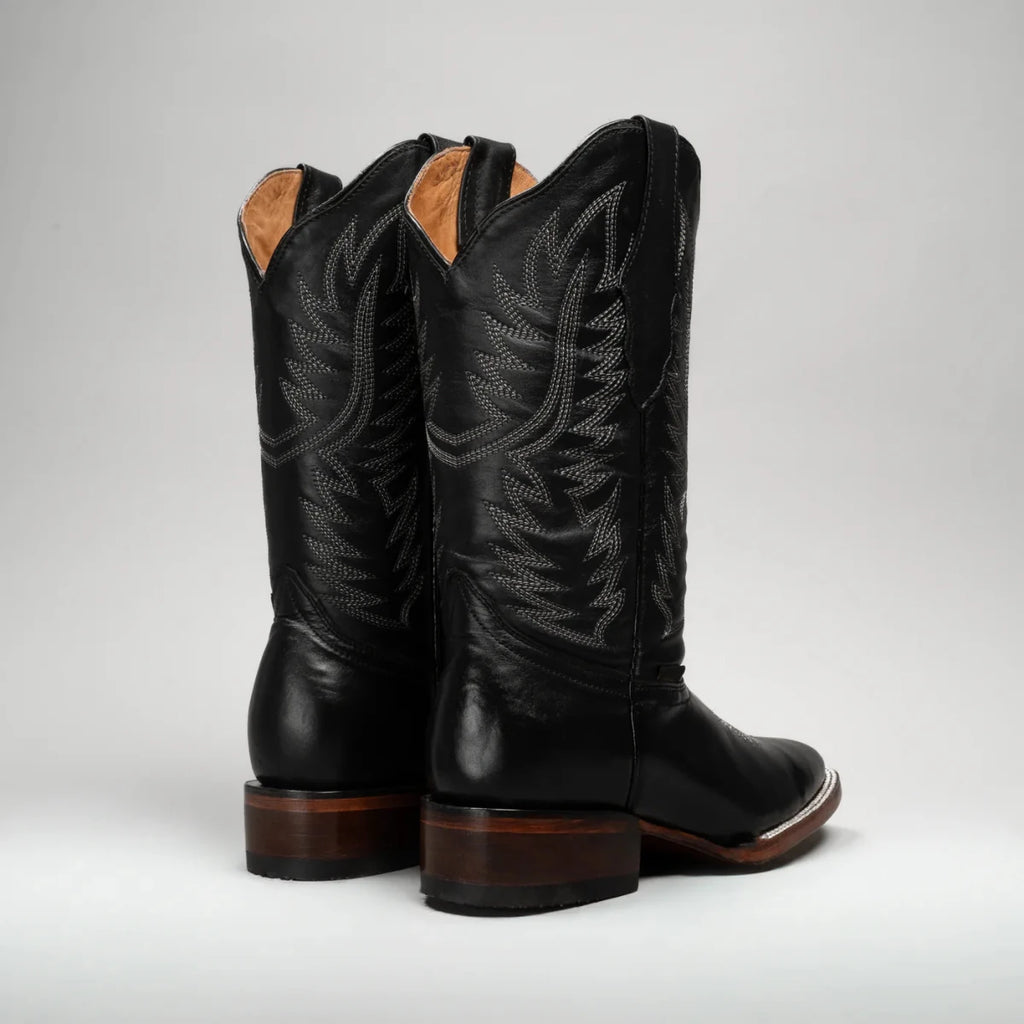 Joe Boots Women's Classic Embroidered JB - 1610 Square Toe Cowboy Boots - Black - OriginalWestern.com
