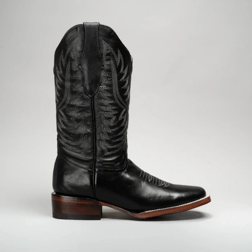 Joe Boots Women's Classic Embroidered JB - 1610 Square Toe Cowboy Boots - Black - OriginalWestern.com