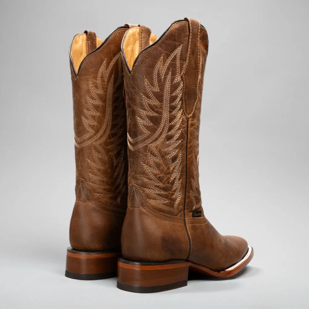 Joe Boots Women's Classic Embroidered JB16 - 10 Square Toe Cowboy Boots - Brown - OriginalWestern.com