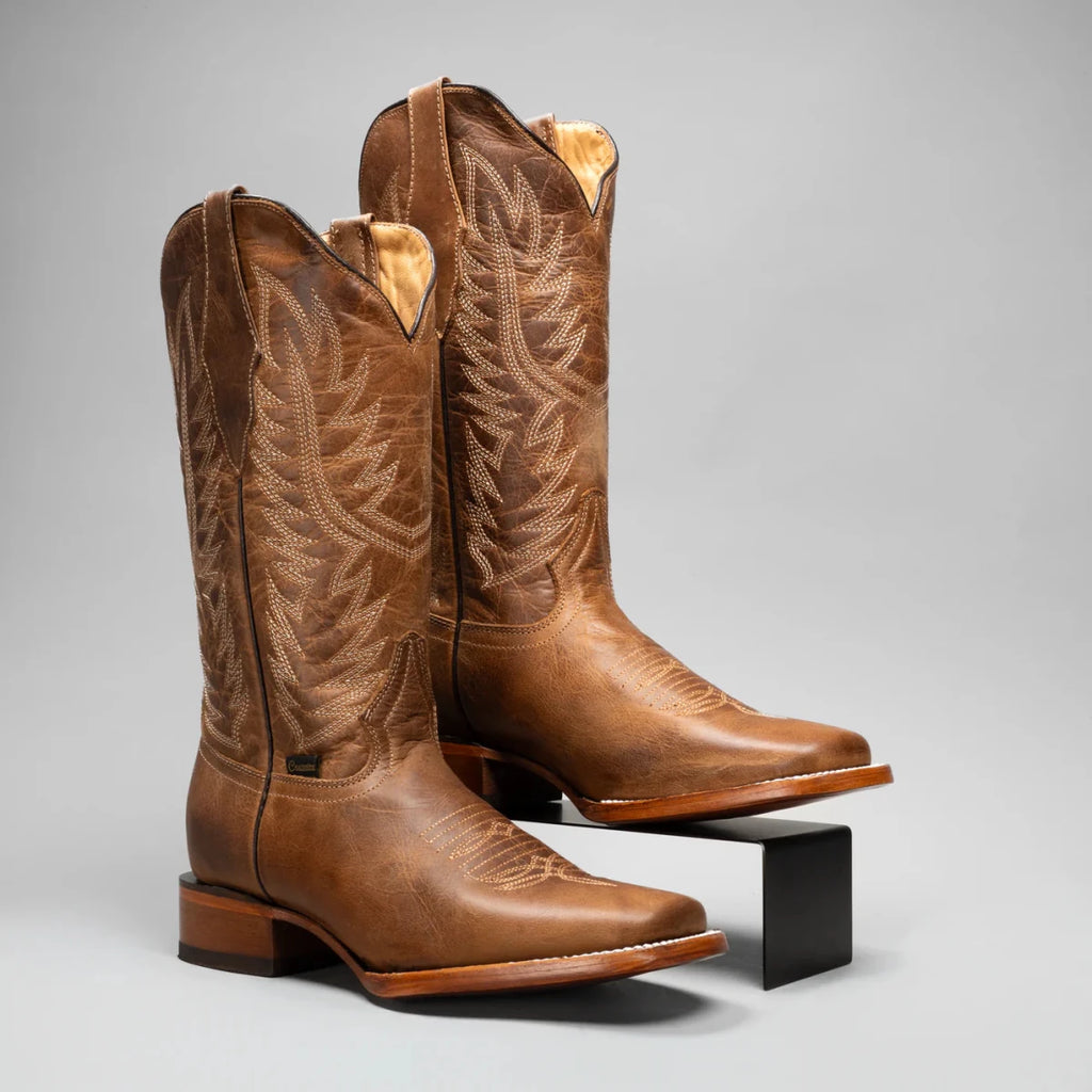 Joe Boots Women's Classic Embroidered JB16 - 10 Square Toe Cowboy Boots - Brown - OriginalWestern.com
