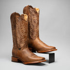 Joe Boots Women's Classic Embroidered JB16 - 10 Square Toe Cowboy Boots - Brown - OriginalWestern.com