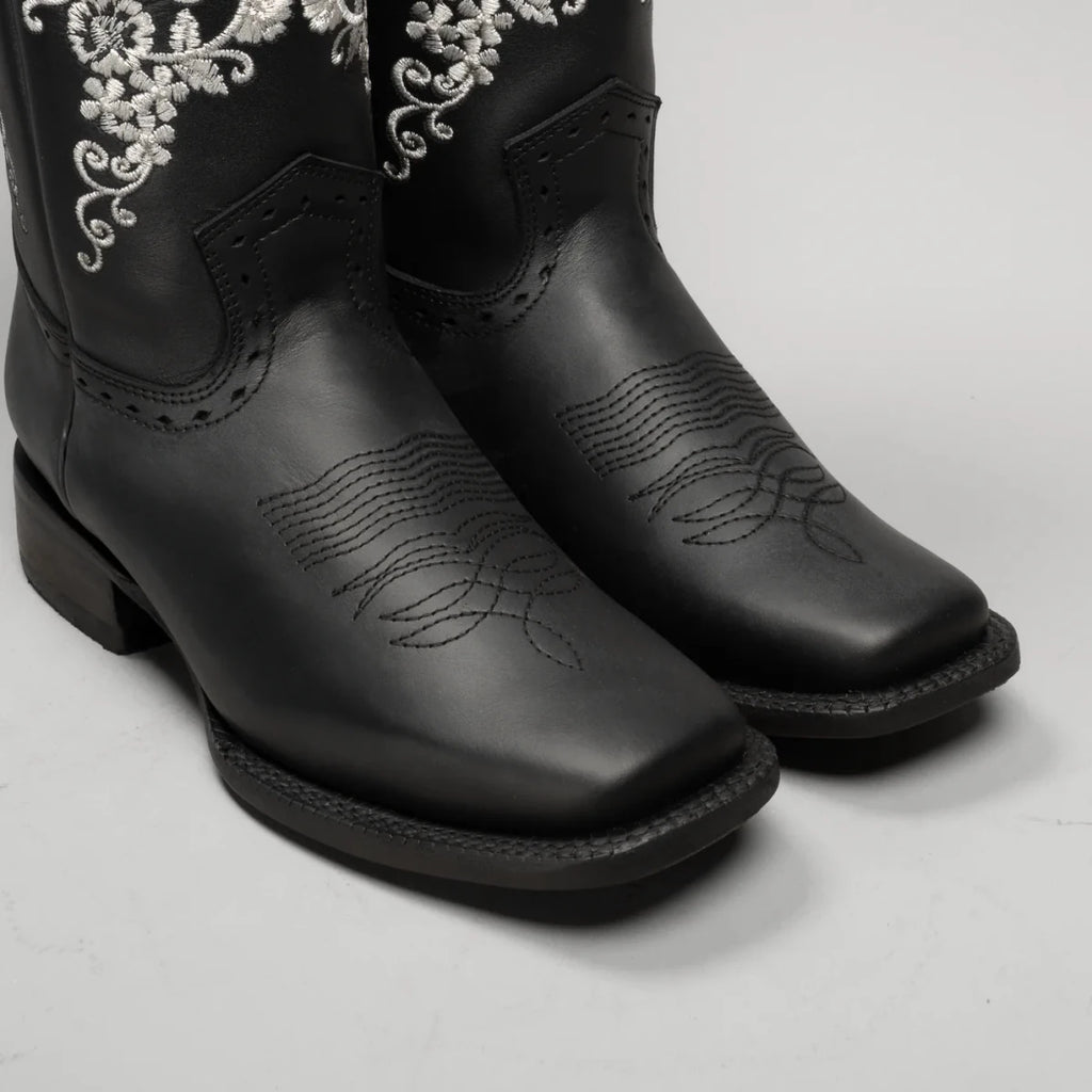 Joe Boots Women”s Embroidered Square Toe Cowboy Boots and Belt Combo - Black - OriginalWestern.com